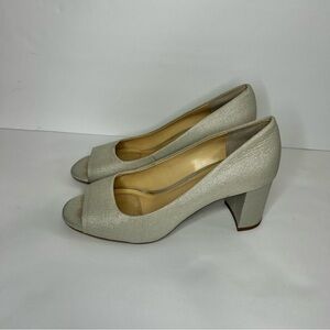 Alex Marie Shimmering Silver Peep-Toe Heels